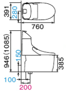 プレアス　HSタイプリトイレ　ECO5　CHR4グレード　手洗い付　YBC-CH10H+DT-CH184H（LIXIL）